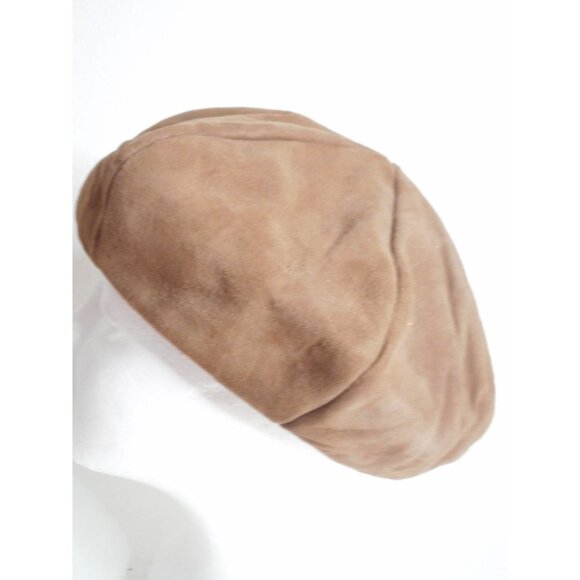 Brown Suede Leather Beret Hat One Size - Picture 3 of 6